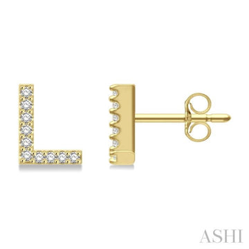 1/10 Ctw Initial 'L' Round Cut Diamond Earrings in 10K Yellow Gold
